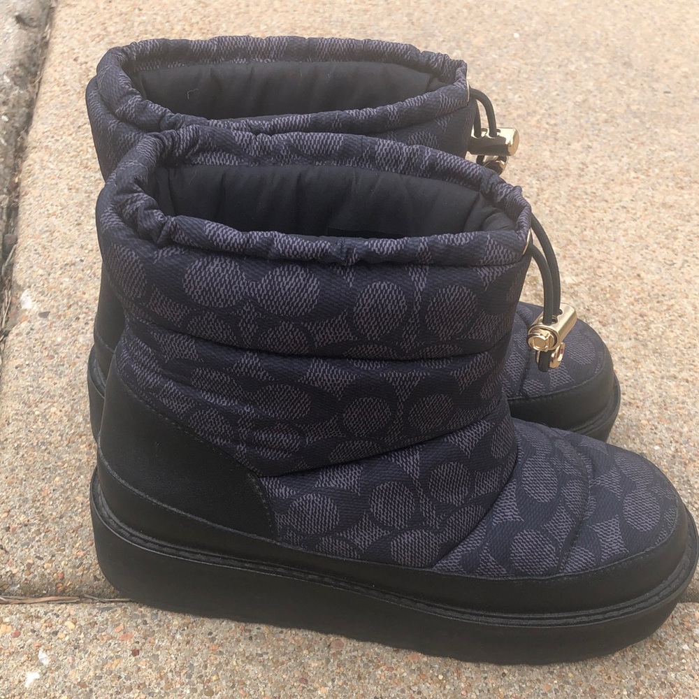 Coach Quilted Logo Puffer Boots in Black